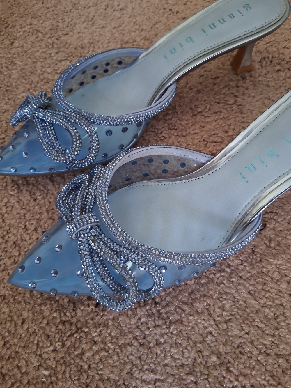 Women's Sz 8 Gianni Bini Blue Pointed Toe Embellished Mule Excellent Condition - Picture 4 of 10